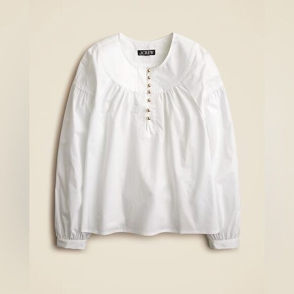 NWT J CREW Shirred popover top in cotton poplin in white - Picture 2 of 9
